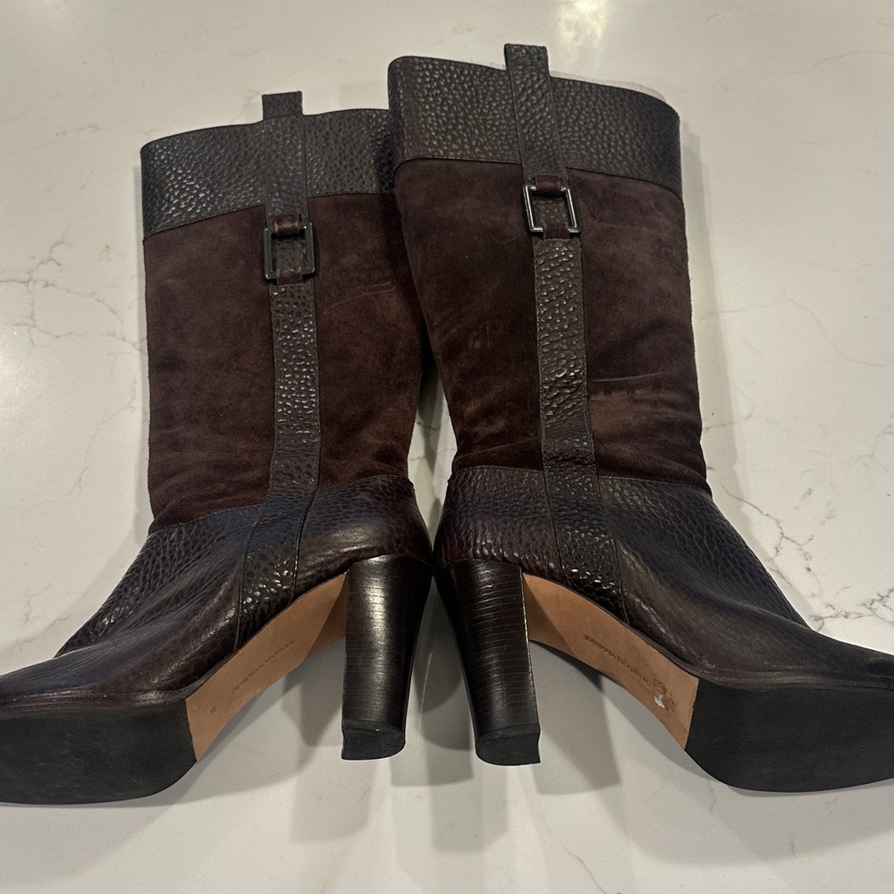 Banana Republic Dark Brown Suede & Leather Block Heel Mid-Calf Boots